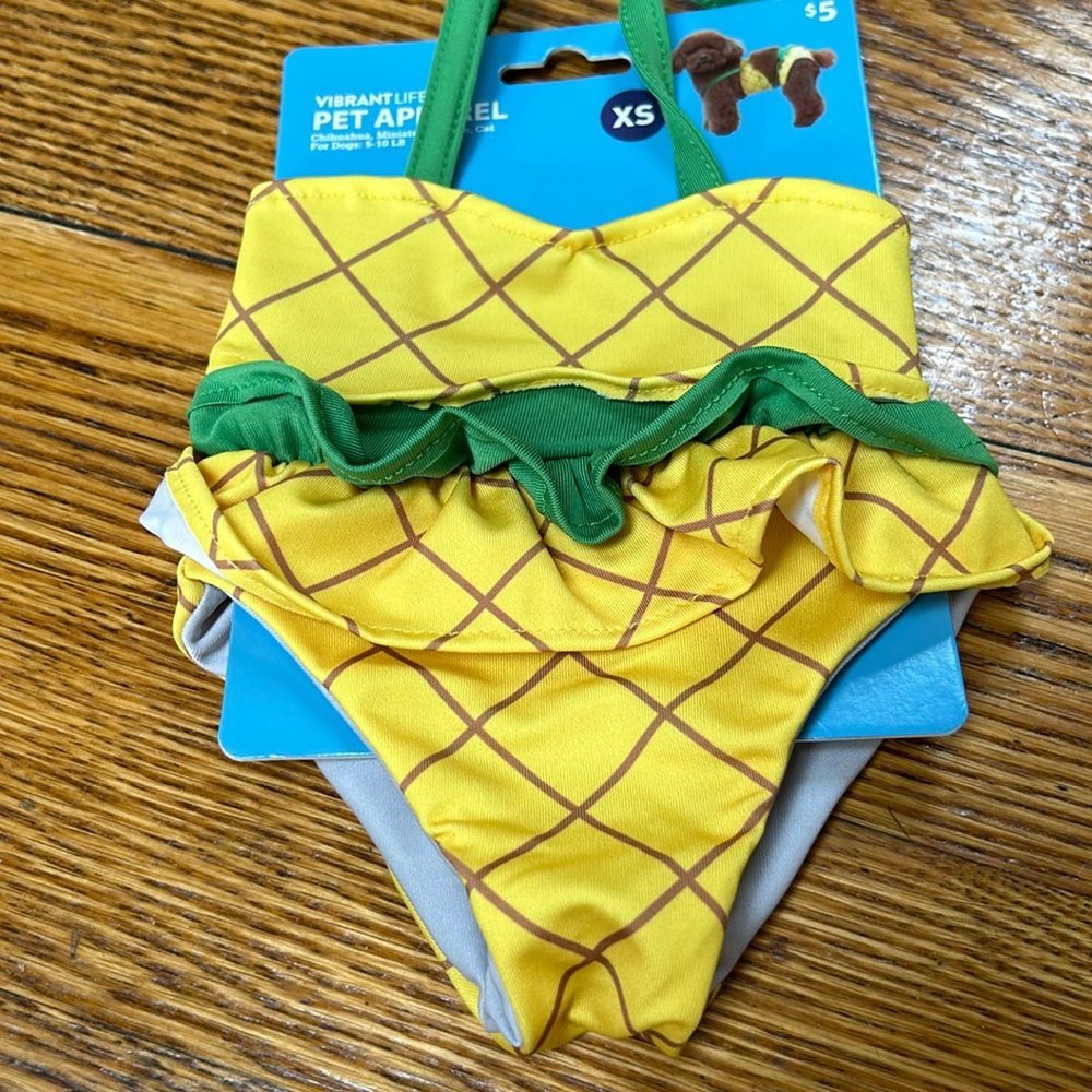 Vibrant Life pet apparel pineapple print dog bikini. Size XS.  Yellow and green.